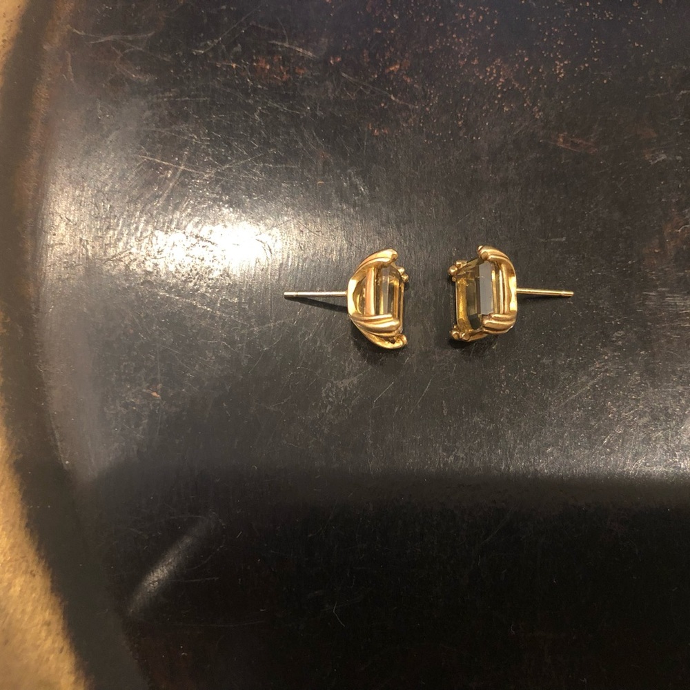 Slane & Slane Vintage 18k Gold Lemon Citrine Emerald Cut Earrings Studs - Picture 16 of 16